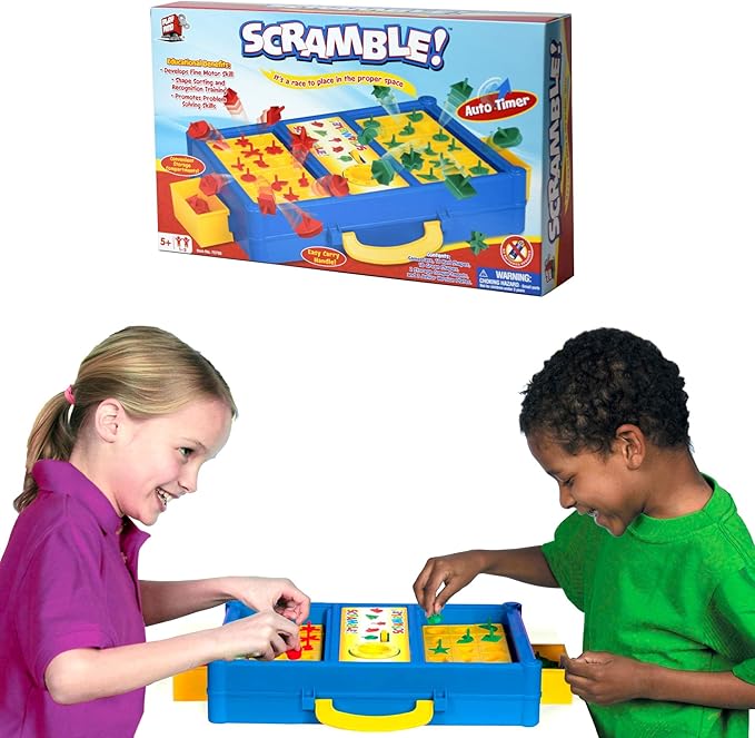 MUKIKIM Scramble - Shape Matching Family Board Game! Sorting Shapes Fast Before The Time is Up &amp Pieces Pop Out! Play Solo/with Friends. 12-Shape Junior Version Plates Included!
