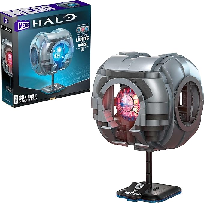 MEGA Halo Model Replica Building Toy 343 Guilty Spark with 609 Pieces Lights &amp Sounds Build &amp Display Set for Collectors Gift Ideas for Adults