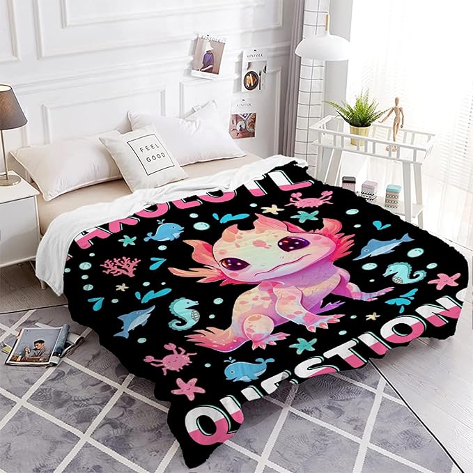 I Axolotl Questions Blanket Gifts for Girls Boys Women - Super Soft Cozy Warm Throw Sheet for Couch Bed Sofa Office Decor All Season 90x120 for Whole Family