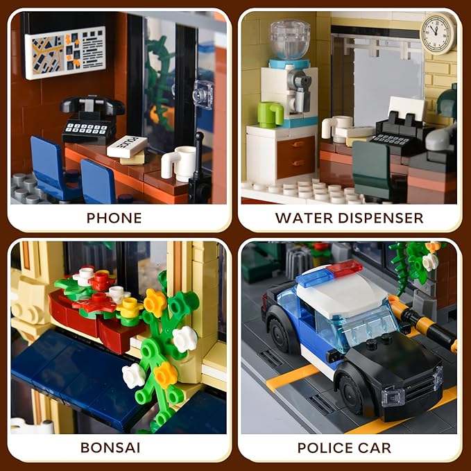 City Police Station Building Sets for Adult with Police CarThree Floor Police Station Toys with LightsGift Idea for Adults and Boys 14+ (1446 PCS)