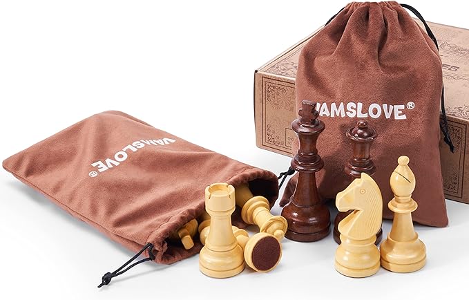 Vamslove Wooden Chess Pieces Large 4.5'' King Set of 32 Luxury Staunton Wood Chessmen for Chess Game Board (Chess Pieces Only) Velvet Storage Bags Included