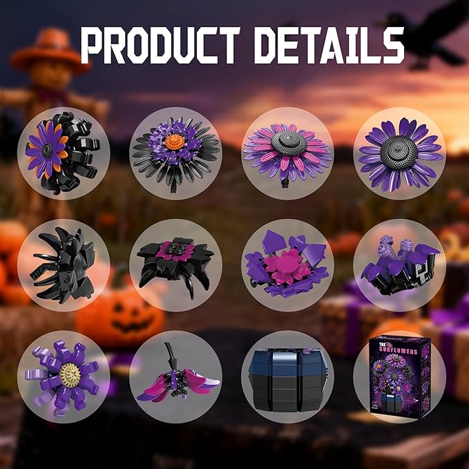 Sunflower Building Set Flowers Purple Art Compatible with Lego Botanical Collection for Adults Home Decor - 1009 Pcs