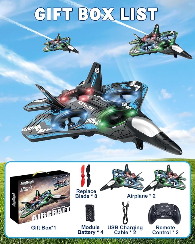 Drones for Kids Form RC Plane Remote Control Airplane Aircrafts for Boys and Girls Jet Helicopter Drones with LED Lights 360° Flip 4 Rechargeable Batteries Toys for Christmas (2 Pack)