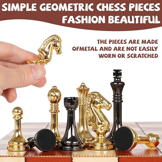 Metal Chess Set for Adults &amp Kids with Metal Chess Pieces –Wooden Chess Board Game with Portable Storage Case Classic Strategy Family Board Game Gift Travel Chess Set
