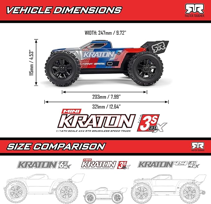 ARRMA 1/16 Mini Kraton 3S DSC 4X4 RTR Brushless Speed Truck (3S Battery &amp Charger Included) Teal/Pink ARA2508ST2