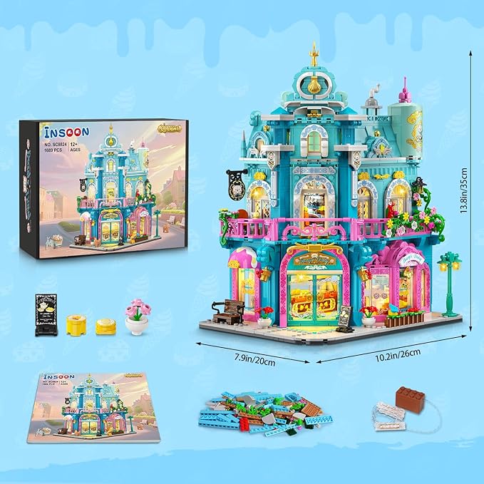 Castle Dairy Bakery Store Building Set with Light Easter 1689 PCS City House Building Block Toy with Milk Cake Bread Home Decor Construction Model Kit for Adults Kids Boys Girls Ages 12+
