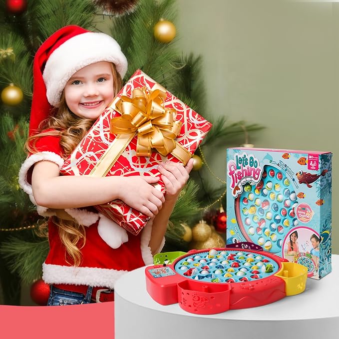 Fishing Games for Kids with 45 Fish and 4 Poles-Fishing Toy for Toddlers with 360° Rotation Board&ampMusic1-4 PlayersAges 3+