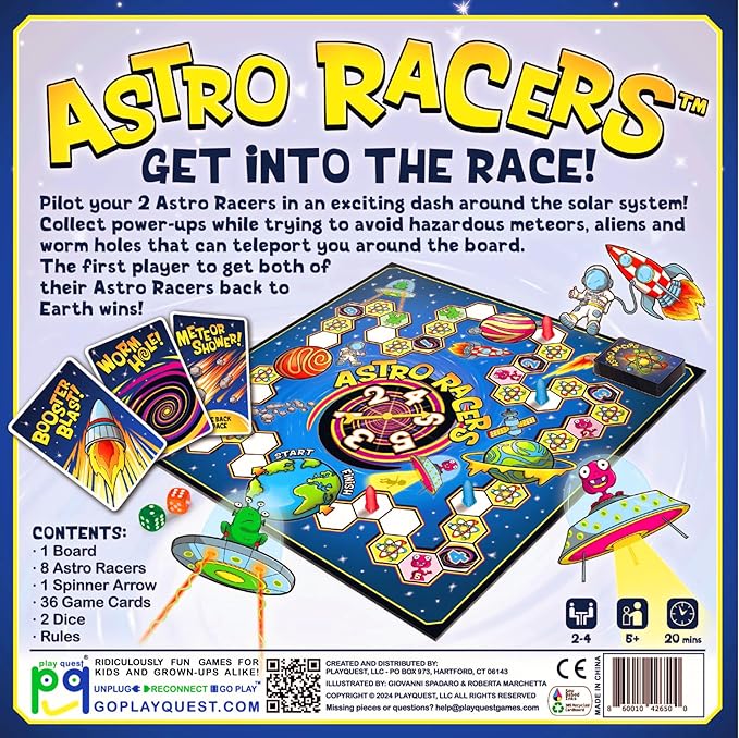 Astro Racers Board Game Fun for Kids and Adults 2-4 Players Ages 5+ Solar System Racing Theme Family-Friendly Strategy Game. Educational &amp Skill-Building.