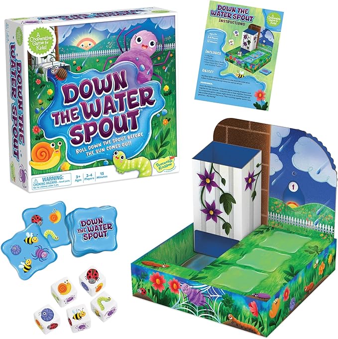 Peaceable Kingdom Down The Waterspout Cooperative Board Game – Preschool Matching Game for Kids – Teamwork &amp Social Skills – Ages 3+ 2–4 Players