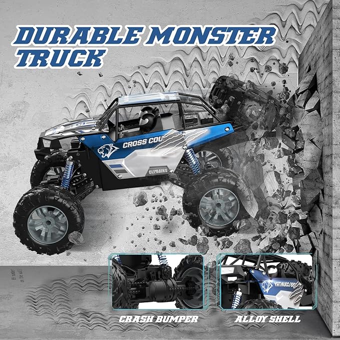 DEERC Large 1:8 Scale Monster Truck for Adults and Boys Upgraded Remote Control Car with Realistic Sound 4WD All Terrain RC Toy with 2 Batteries for 80 Minutes Play