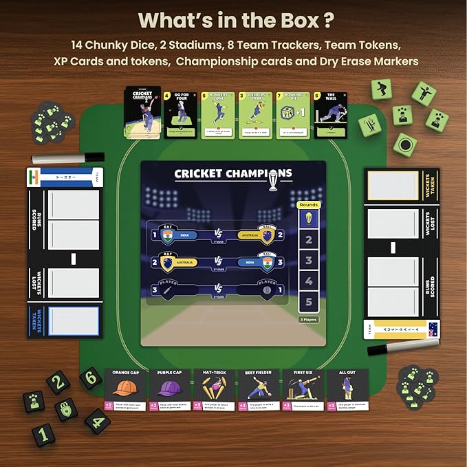 Cricket Champions Boardgame | Light Strategy Dice Game | 2-5 Players