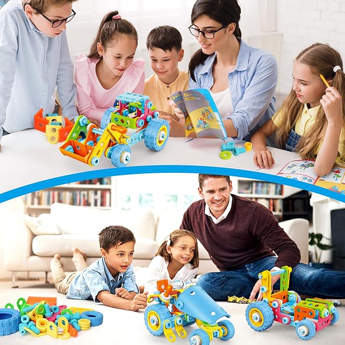 STEM Toys for 3 4 5 6 7 8+ Year Old Boy Girl Building Toys for Kids Ages 4-8 5-7 6-8 Toddler 3-8 Block Stem Kit Educational Construction Set Creative Activities Learning Engineering Game Birthday Gift
