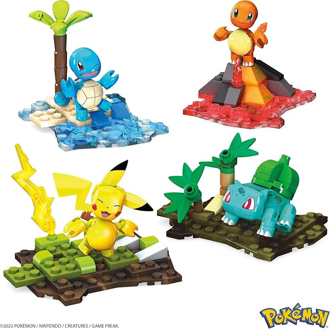 MEGA Pokémon Building Toys Set Kanto Region Team with 130 Pieces 4 Poseable and Articulated Characters 2 Inches Tall for Kids