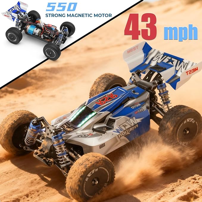 WLtoys 144011 1/14 4WD RC Cars for Adults Max 43 MPH Off-Road Fast RC CarsUpgraded Hardware(144001V2) Multifunctional Lighting DesignSuitable for Outdoor Activity and Gifts