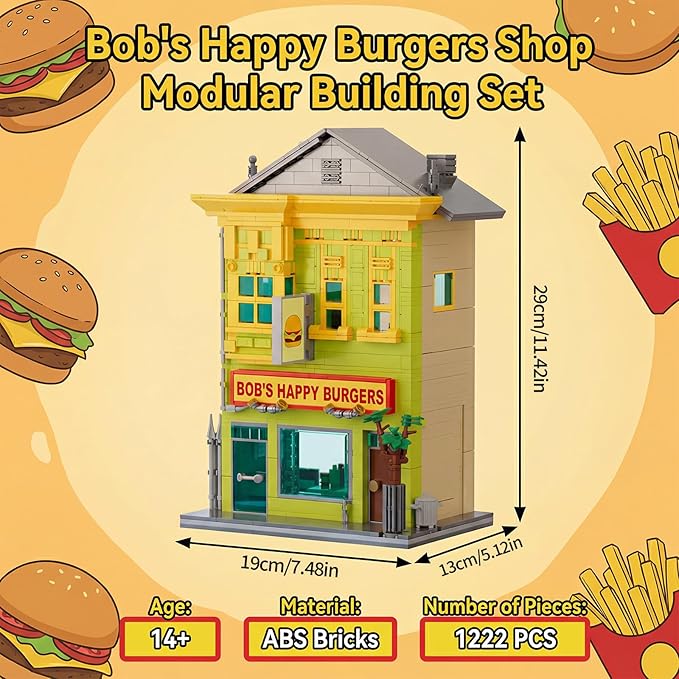 Happy Burgers Shop Modular Building Set for Adults The Belcher Family House Building Blocks with Box Ideas Collectors Gift Set for Kuchi Kopi Cartoon Fans (1222PCS)