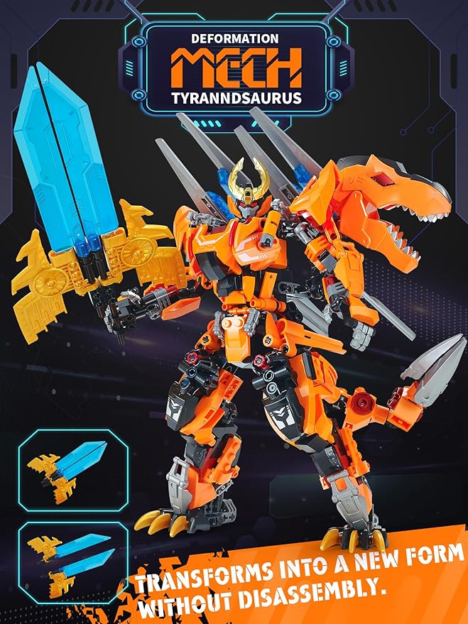 T-Rex 2 in 1 Transforming Sets for Boys Age 8-12Mech Building Block Figure ToyDinosaur Transform Robot Building KitsBirthday for Kids Adult 8-12 Years Old and up(T-Rex)