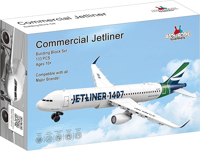 Apostrophe Games Commercial Jetliner Building Block Set - 133 Pcs Ages 10+ Airplane Model Toy