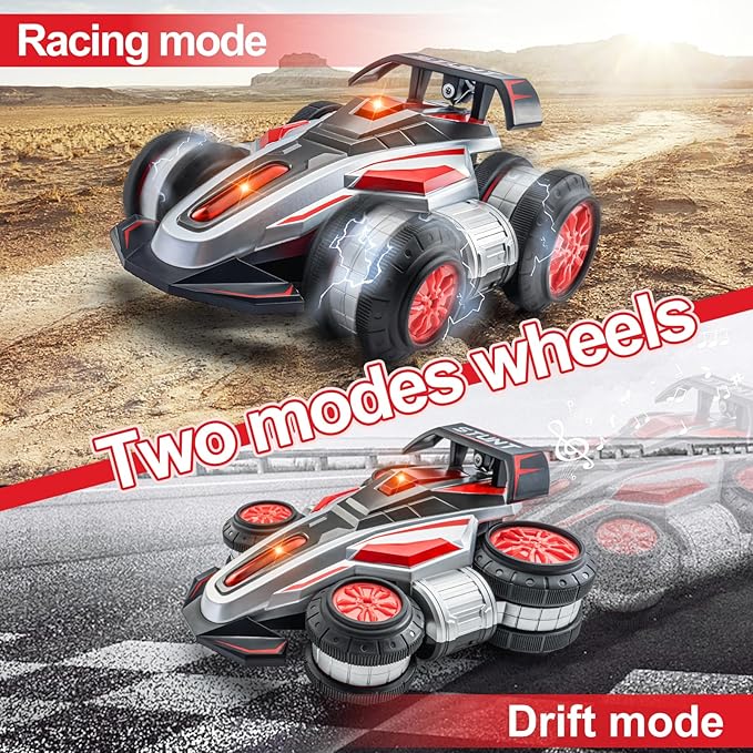 RC Cars 2.4 GHz Fast Stunt RC Car 4WD 360° Rotating RC Trucks with lights and music High Speed Off Road Stunt Truck upright walking cars Remote Control Car Toy for 6-12 Boys and Girls(RED)