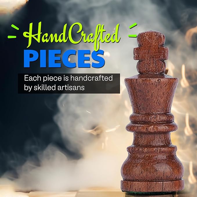 Ajuny Magnetic Travel Chess Set - Handcrafted Acacia Wood Foldable Board with Elegant Storage for All Ages