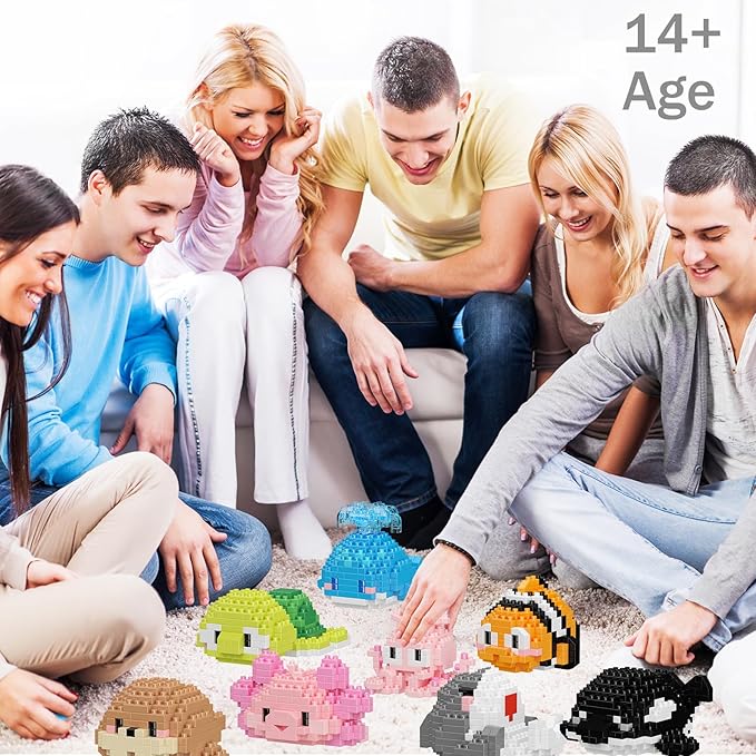 Party Favors 12 Packs Mini Marine Animals Micro Building Blocks Set Classroom Prizes Small Toy Prizes Goodie Bags Birthday Festival for Ages14+