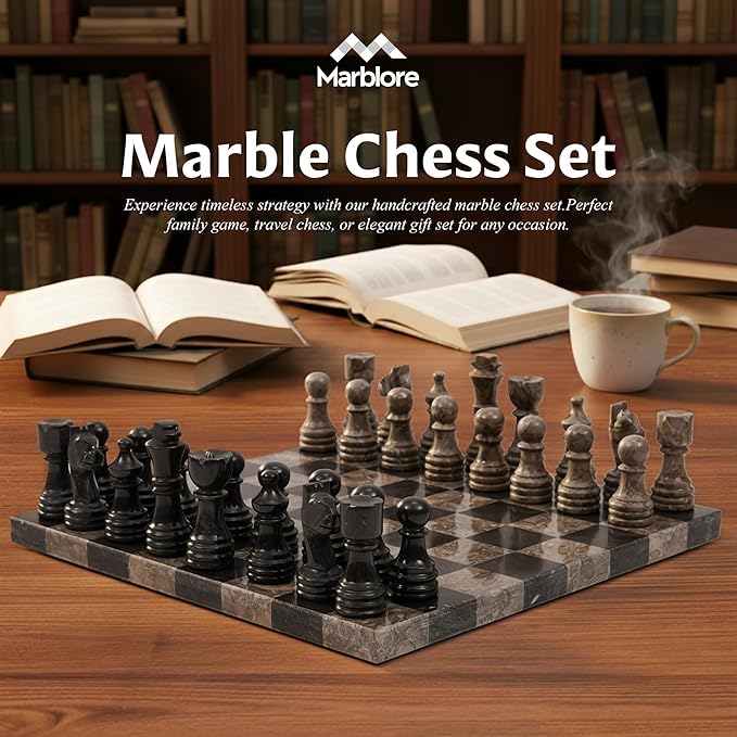 Marble Chess Set 12 Oceanic &amp Black Family Board Games 32 Chess Pieces &amp 2 Extra Queens Travel Chess Set Strategy Board Games for Adults