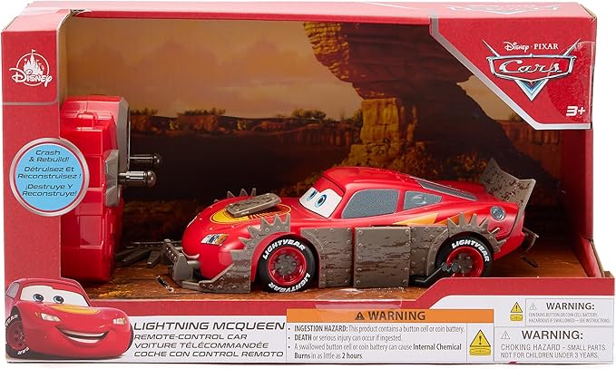 Disney Store Official Lightning McQueen Remote Control Car - Lightning McQueen RC Car with Crash and Rebuild Features 2.4GHz Radio Control Futuristic Post-Apocalyptic Design Wireless Remote