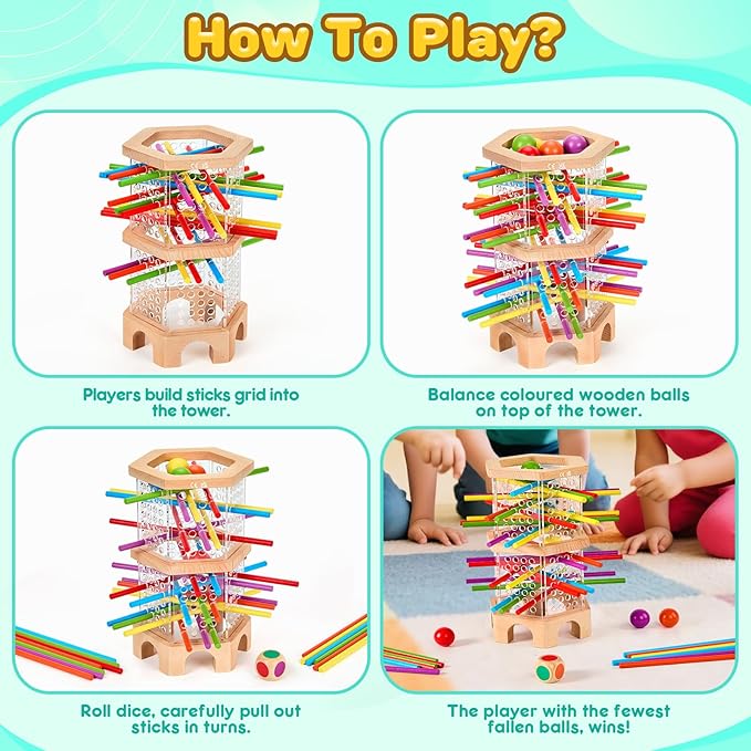 Montessori Wooden Board Game 42 Colorful Sticks Dice Games for Kids 3 4 5 6 Years Math Learning Toys Fine Motor Skills &amp Counting Educational Toy Family Travel Game Birthday Gifts for Boys Girl