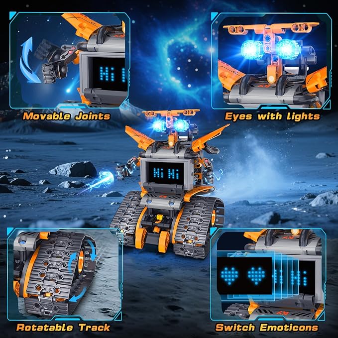 HOGOKIDS Robot Toys with LED Eyes &amp 18 Expression Building Sets 5-in-1 App &amp Remote Control Rechargeable Robotics Kit for Kids RC Programmable Projects Educational Gift for Boys Girls 8-14 Y