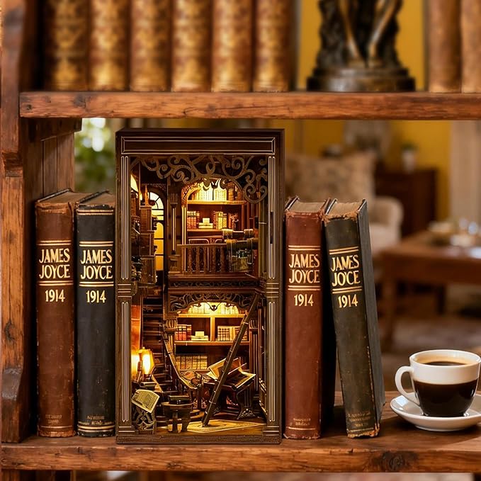 Book Nooks for Adults DIY Miniature Dollhouse Book Nook Kit Model Kits Craft Kits for Adults 3D Wooden Puzzle Book Nook Craft Bookshelf Decor Adult Craft Kits Gift with Led Light