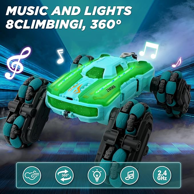 8 Wheel RC Stunt Car with Gesture Control Spray &amp LED Lights Double-Sided Off-Road Vehicle for Boys &amp Girls Ages 6-14 Ideal Christmas &amp Birthday Gift