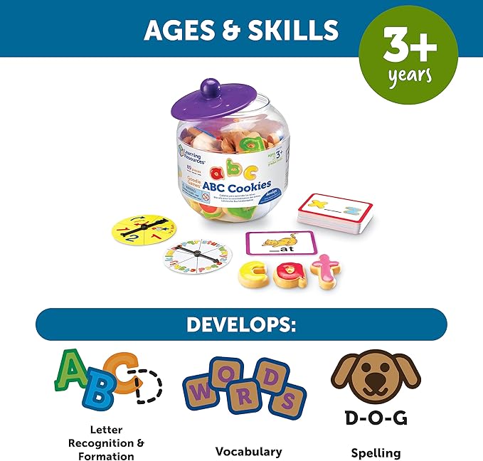 Learning Resources Goodie Games ABC Cookies - Alphabet Letters Learn to Read and Write Phonics and Spelling  Fine Motor Skills Toddler Toys Kids Games Manipulatives Preschool Activities