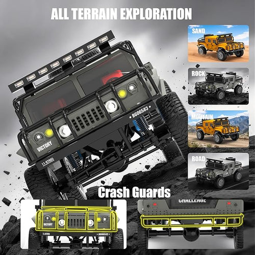 1:12 RC Car Toy 4WD 2.4GHz Remote Control Off-Road Crawler Vehicle IPX4 Waterproof 13MPH Full Metal Chassis with LED Lights Rechargeable Batteries for Adults Kids 8+ (Black)