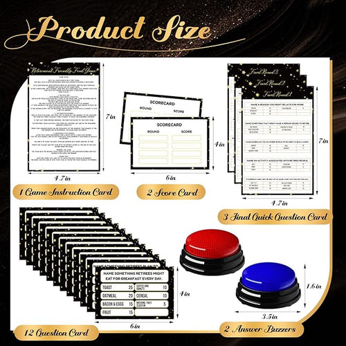 20 Pcs Retirement Friendly Feud Game Set Retirement Party Game Trivia Quiz with 18 Card 2 Buzzer for Adults Family Games Activities Party Supplies Battery Not Included