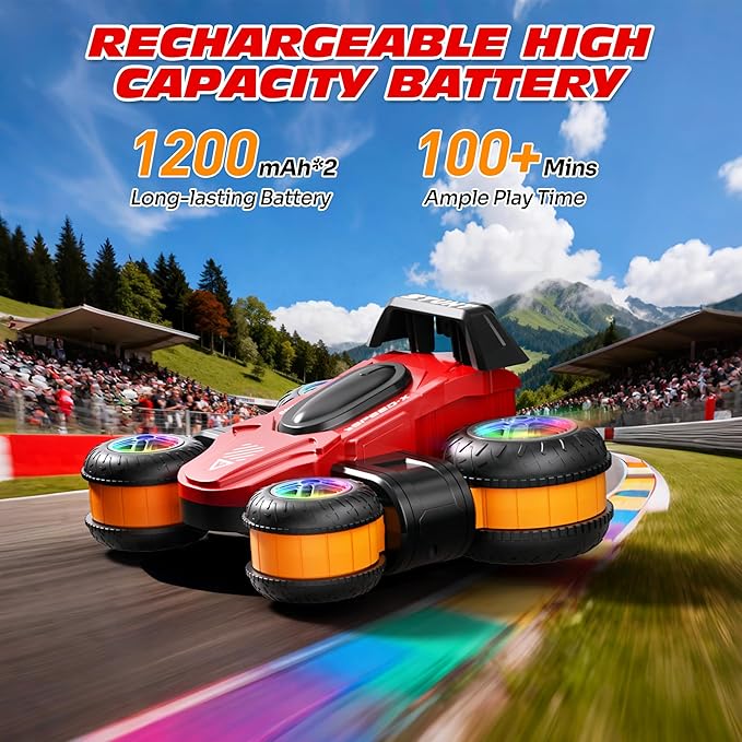 High Speed Remote Control Drift Car for Kids 360 Degree Rotating Deformation Stunt RC Cars for Boys and Girls Ages 3-16 4WD Drift RC Stunt Car with Light for Christmas Birthday Party Gifts (Red)