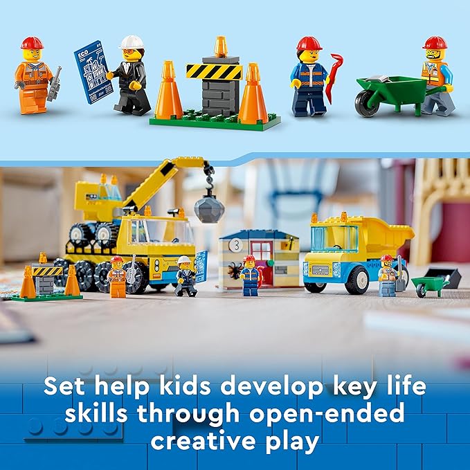 Lego 60391 City Camiones de Construcción y Grúa con Bola de Demolición Excavadora de Juguete Camión Basculante y Vehículos de Transporte Set de Aprendizaje para Niños y Niñas a Partir de 4 Años