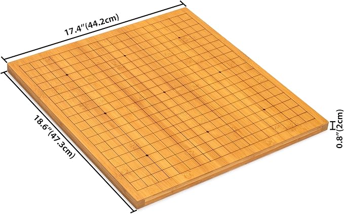 Yellow Mountain Imports Bamboo 0.8-Inch Etched Reversible 19x19 / 13x13 Go Game Set Board with 9.2mm Double Convex Yunzi Stones and Bamboo Wood Bowls Set - Classic Strategy Board Game (Baduk/Weiqi)