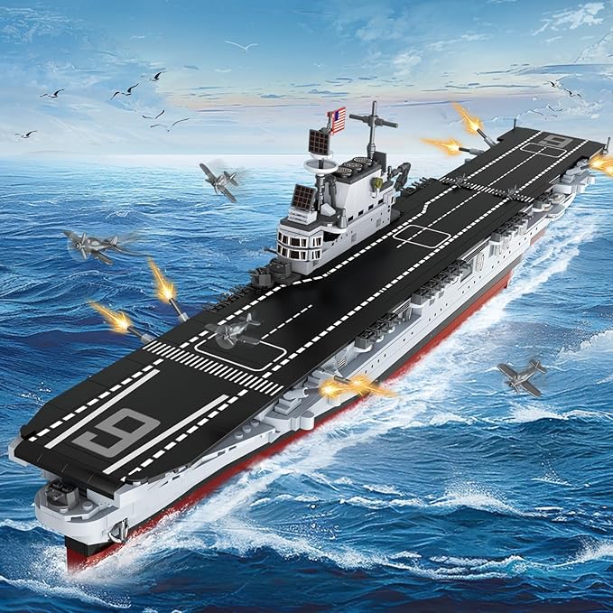 Military Series World War II Battleship Building Kit 1883 Pieces World Class USS CV-6 Enterprise Compatible with Lego Army Set for Adults WW2 Toy Gift Boat Building Block Kids 8-12 Model Home Decor