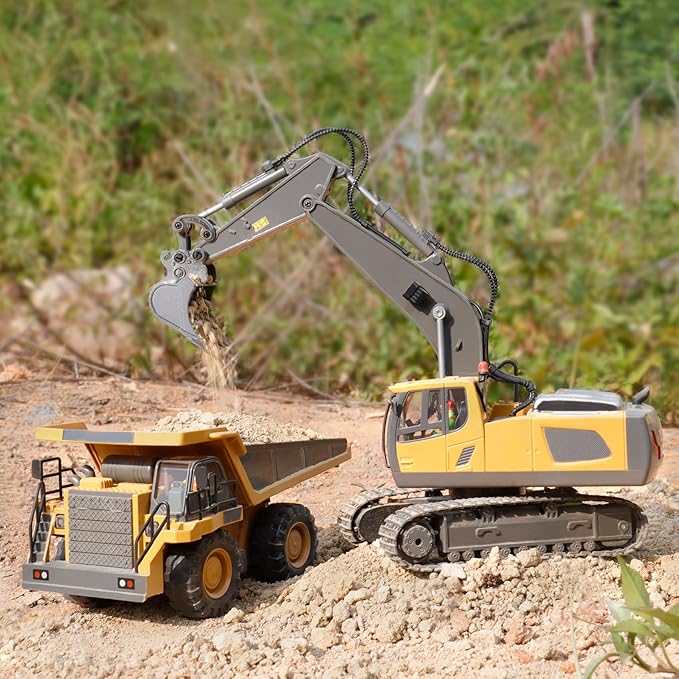 PREPOP Remote Control Excavator Toy for 6-12 yr Boys Best Birthday Gifts for Kids 4-7 8 9 10 11 Year Old RC Construction Toys with Metal Shovel Lights Sounds 2.4Ghz