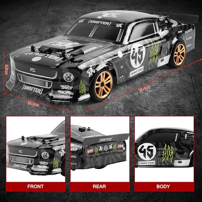 GoolRC RC Drift Car 1:18 Scale Remote Control Car 2.4GHz 4WD 30KM/H High Speed RC Racing Cars with LED Light Strip and 3 Batteries for Adults