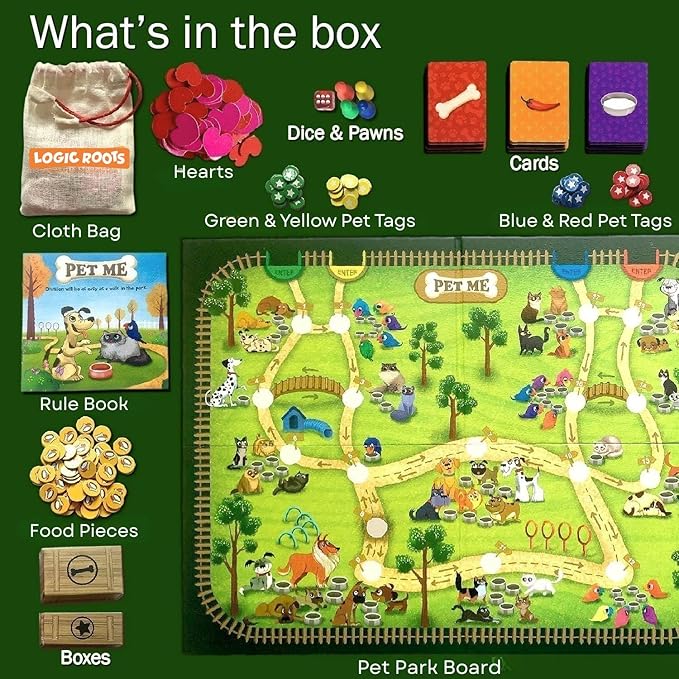 Multiplication and Division Game - Fun Math Board Game Easy Start STEM Toy Educational Gift for Kids (Girls &amp Boys) Homeschoolers Grade 1 and Up (Pet Me)
