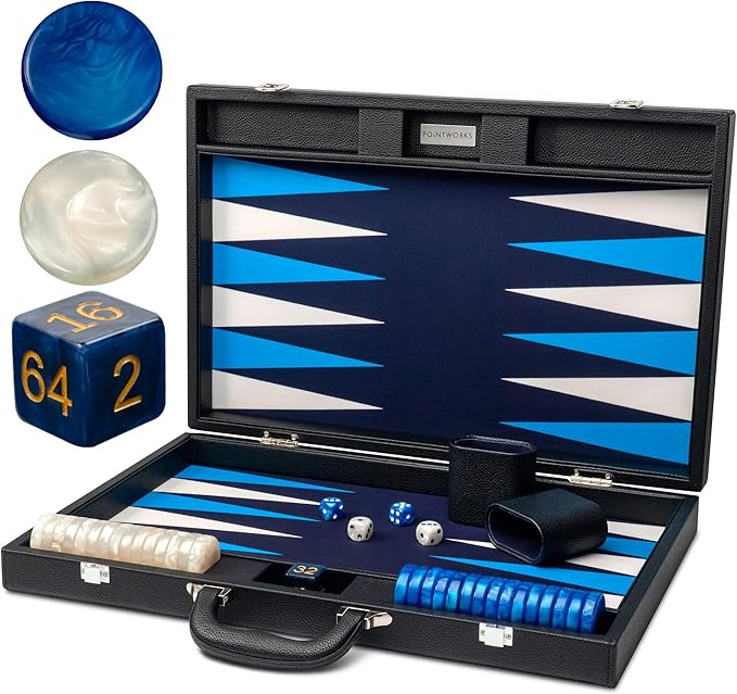 19 Inch Premium Backgammon Sets for Adults Leather Black - Blue. Premium 1.6 Inch Checkers &amp Dice Set Travel Backgammon Set Large Backgammon Board Game Backgammon Game Set