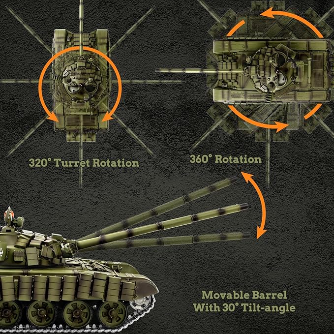 1/16 RC Tank Heng Long Soviet Union T-72 model Army Toy with Smoke Sound Light 2.4G Remote Control Tank That Shoot with Upgraded Metal Track Idler and Sprocket Wheel Steel Gearbox Two Batteries