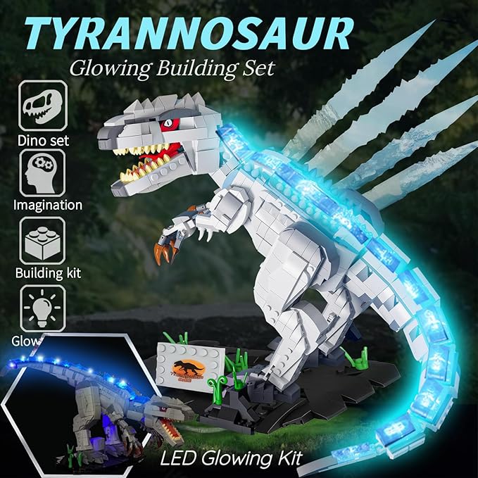 Light Up Dinosaur Building Block Sets Glowing Tyrannosaur Building Kits Construction Dino Educational Building Sets for Boy 6+ and Adult 23.6 Inch Big Size