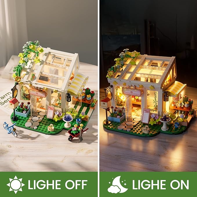 Flowers House Building Set with Lights Garden Building Kits Sunshine Greenhouse Building Toy for Home Display Decoration Creative Greenhouse Playset for Girls Friends and Adult 8+ (832 PCS)