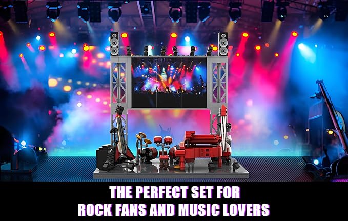 Rock Concert Building Sets MOC Musical Instrument Building Blocks with Piano Bass Guitar &amp Drum Set Building Kit Gift Includes Stage Screen &amp Light Scenes 573PCS