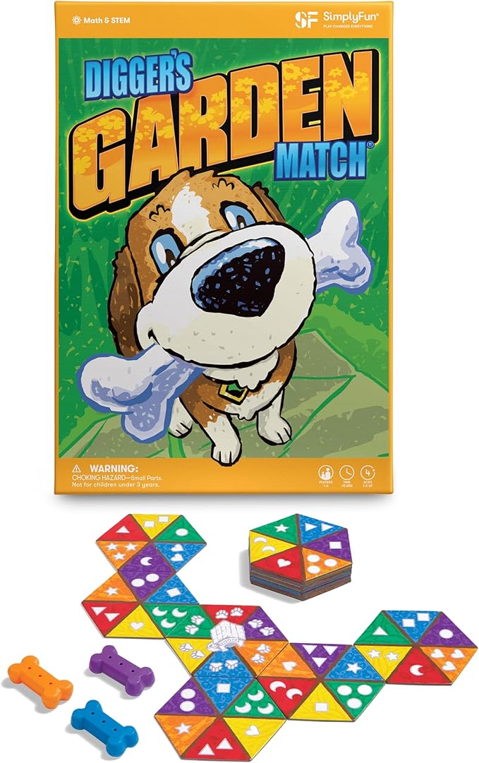 SimplyFun Diggers Garden Match – A Game for Kids to Develop Spatial Thinking Skills - Puzzle Game That Matches Colors and Shapes - 1 to 6 Players Ages 4 &amp Up