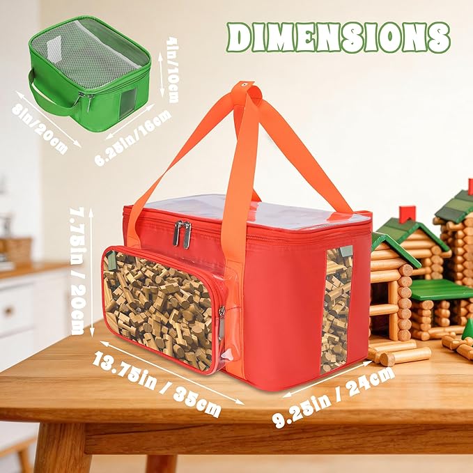4 Pack Wooden Building Blocks Storage Bags Compatible with Wondertoys 530 Pcs Wooden Logs Set Toy Organizer with Clear PVC Window Mesh Pocket &amp Handles for Wooden Logs Blocks &amp Accessories
