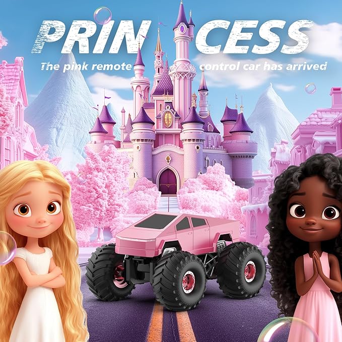 Remote Control Car Cyber RC Truck Toy 1:16 2.4GHz 4WD Off-Road Amphibious Waterproof Monster Truck for All Terrain Kids Birthday Gifts for Boys Girls Age 6 7 8 9 10 11 12 Year Olds (Pink)