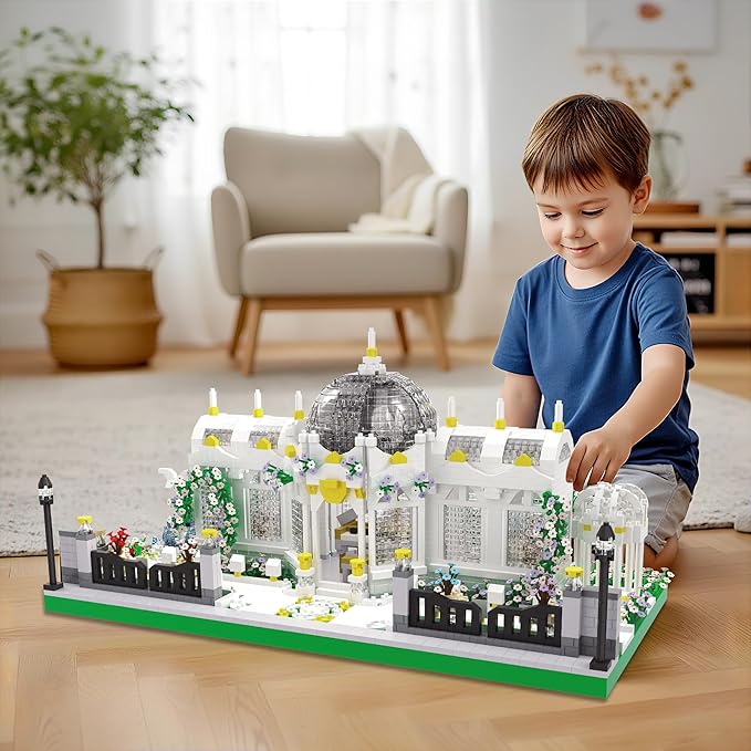 Neoclassical Garden Square Micro Blocks Building Set 2397 PCS Architecture Model with Central Grand Piano &amp Crystal Dome Street ViewToy for Adults Home Decor Gift