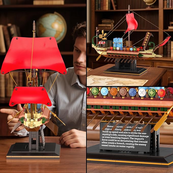 Mould King Ship Model Building Sets Collectible Display Vintage Ship Toys for Adults 10156 Classic Creative Ancient Roman Warship Model Christmas Birthday Gifts for Teens 14+ (1466 Pcs)